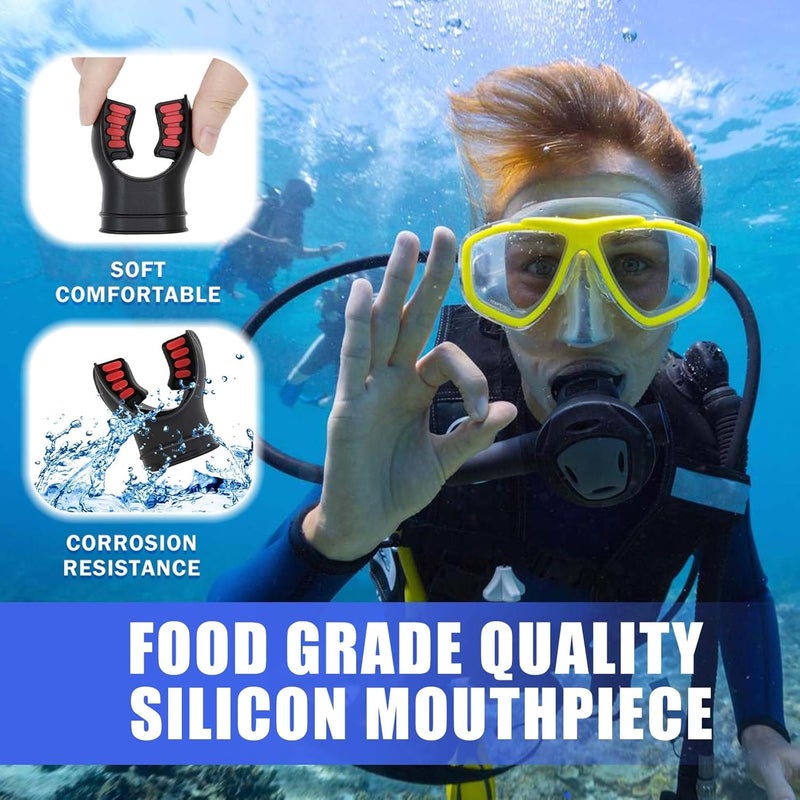 JUSTOOP Store Scuba Diving Mouthpiece, Silicone Snorkel Mouthpiece Regulator Replacement with Regulator Tie Fits Most Standard Regulators Scuba Diving Accessories, Orange/Black/Yellow/Green - Image 3